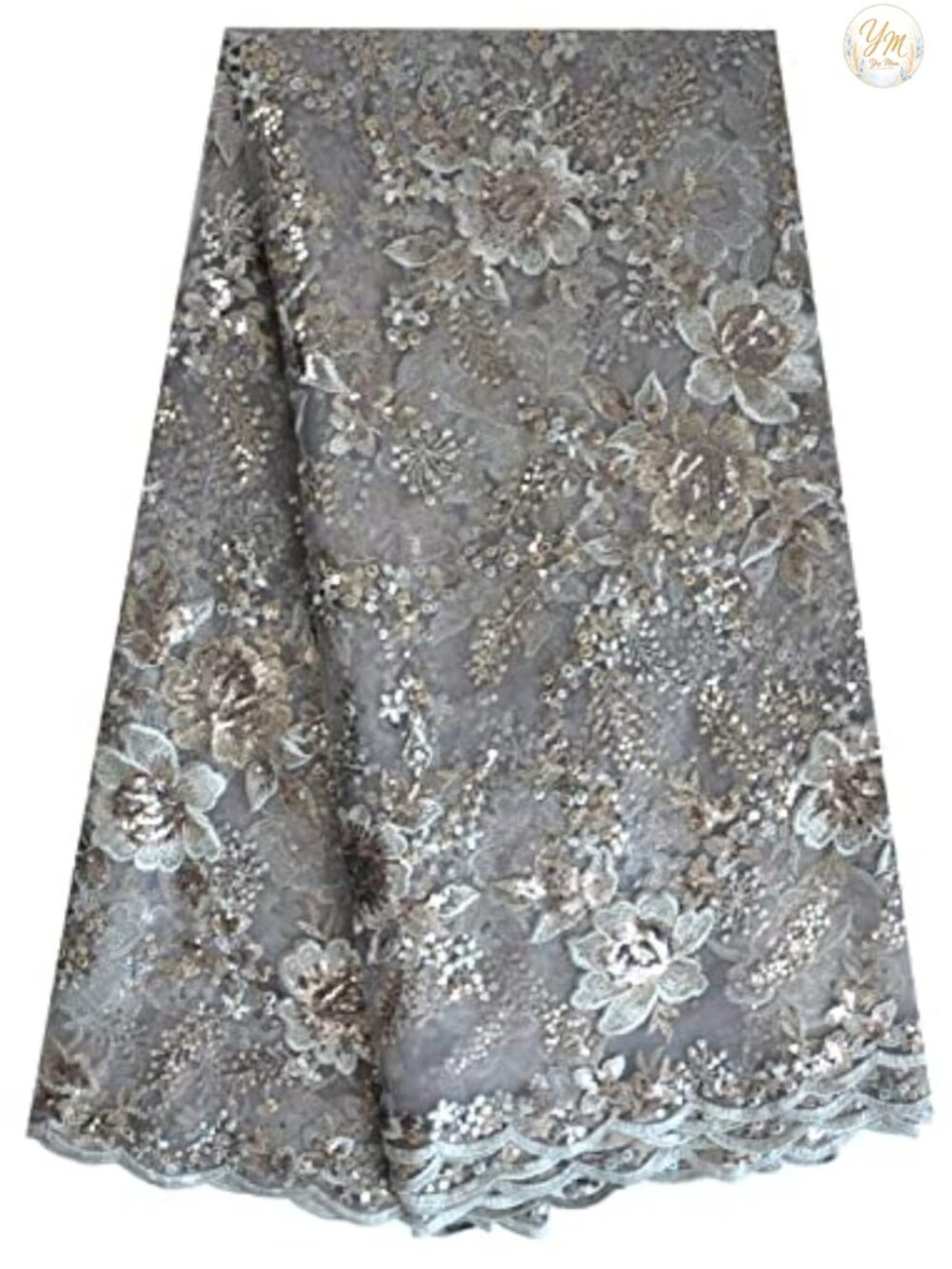 African Lace Fabric 5 Yards Sequins Embroidery Floral Mesh for Dress
